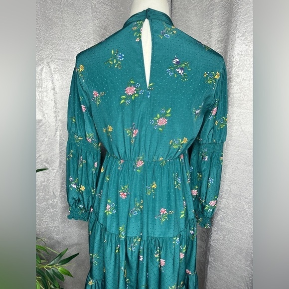 Zara Women’s Green Floral Print Tiered Babydoll Dress Puffed Sleeves Sz XS - Picture 8 of 13